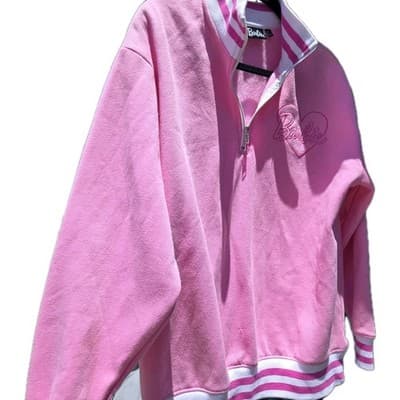 Barbie Women Shirt Pink Embroidered Barbie Quarter Zip Varsity Pullover Large - Thumbnail 2