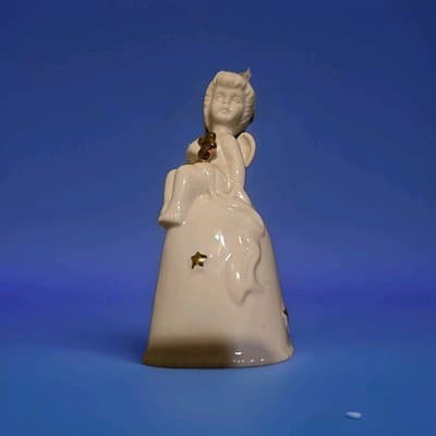 Ceramic WHITE ANGEL BELL with Gold Stars - Vintage - Image 1