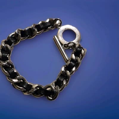 Steel By Design Bracelet Silver Toned With Woven Black Sheepskin Leather