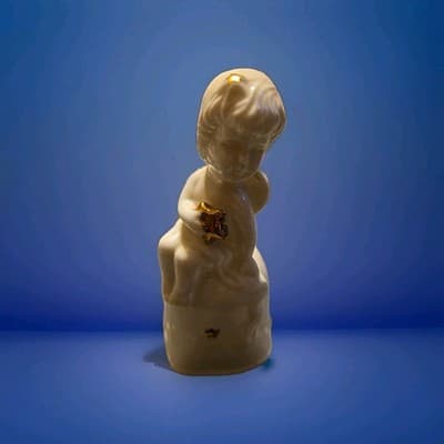 Ceramic WHITE ANGEL BELL with Gold Stars - Vintage - Thumbnail 2