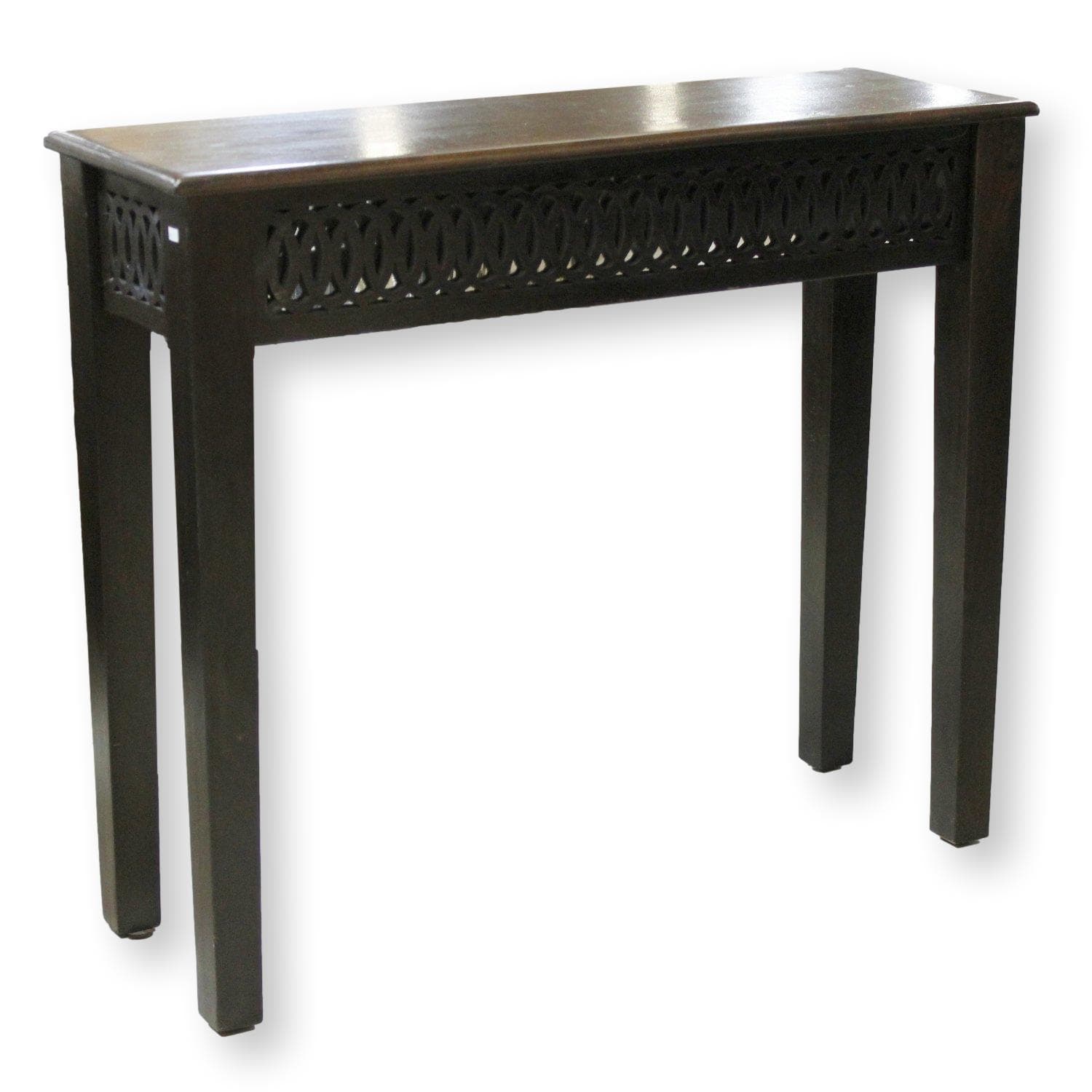 Tropical Wood Console Table with Fretwork - Dark Finish - Image 1