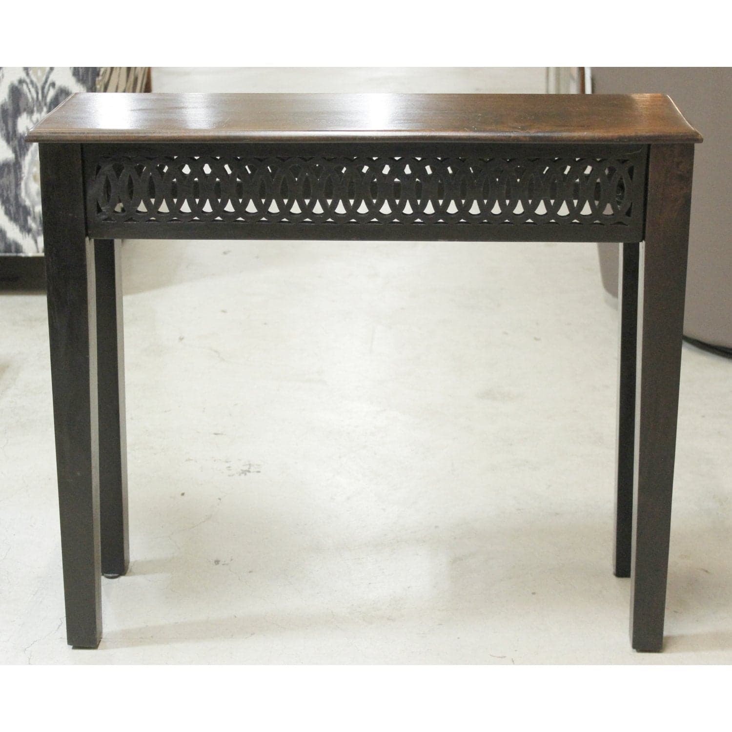 Tropical Wood Console Table with Fretwork - Dark Finish - Thumbnail 2