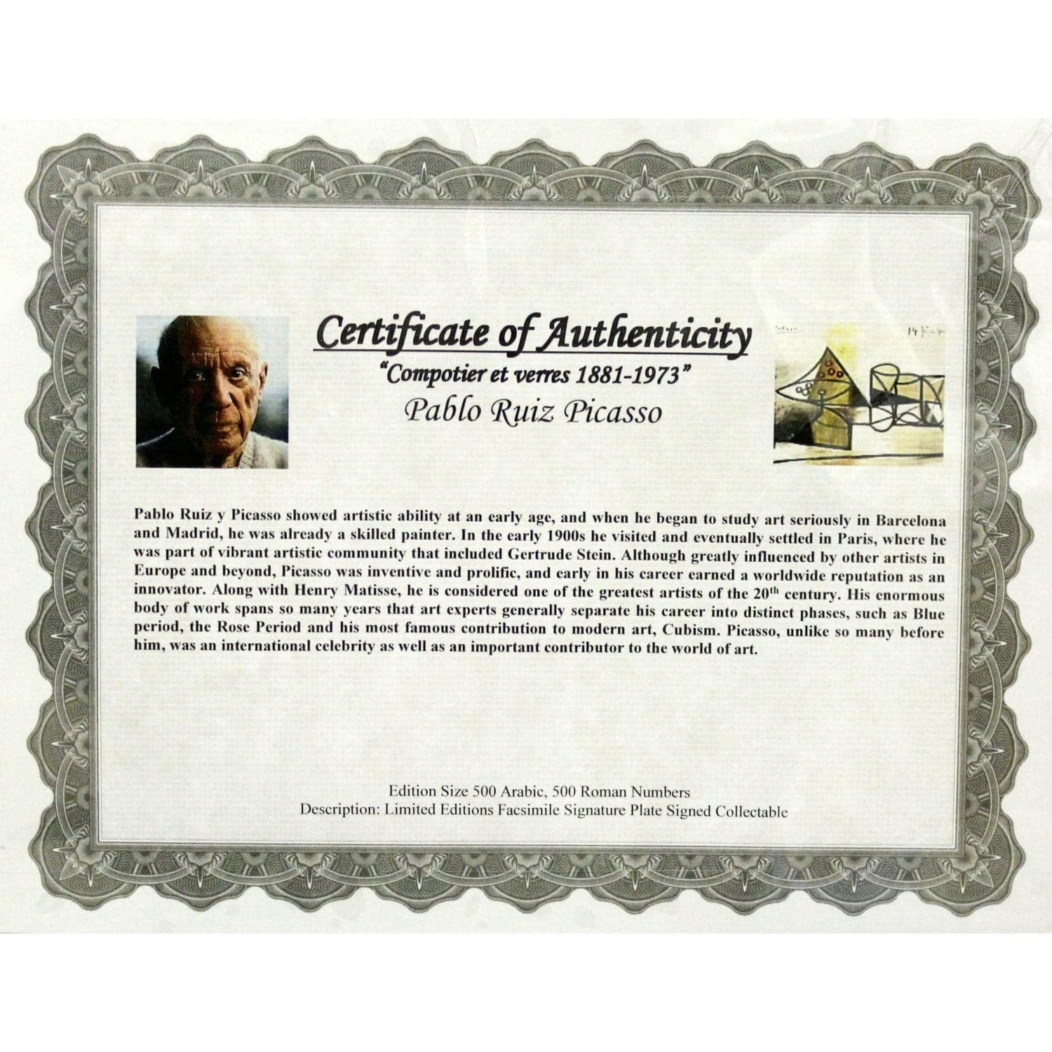 Gallery Framed Art Print 'Compotier et verres 1881-1973' By Pablo Picasso - Thumbnail 3