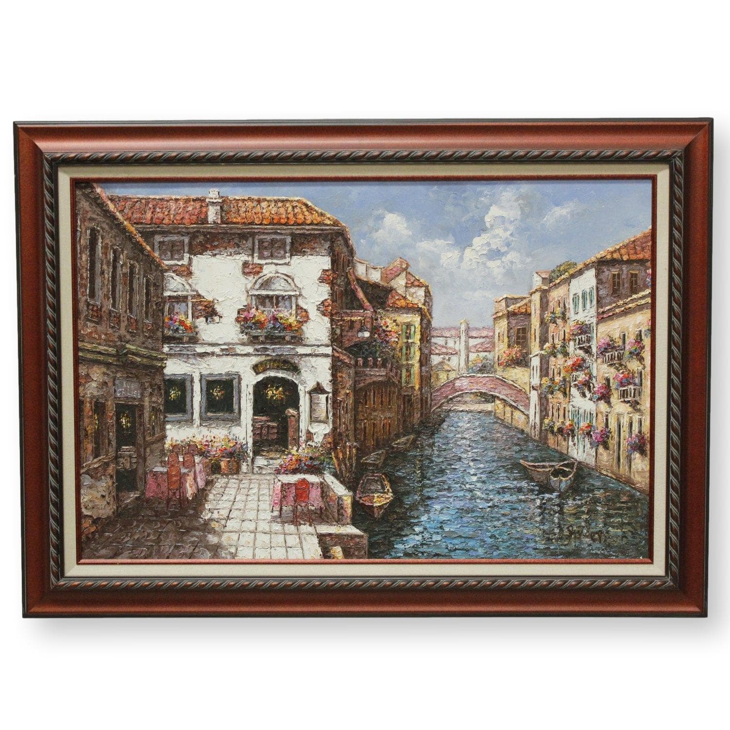 Framed Original Oil Painting of Venice Canal & Cafe - Image 1