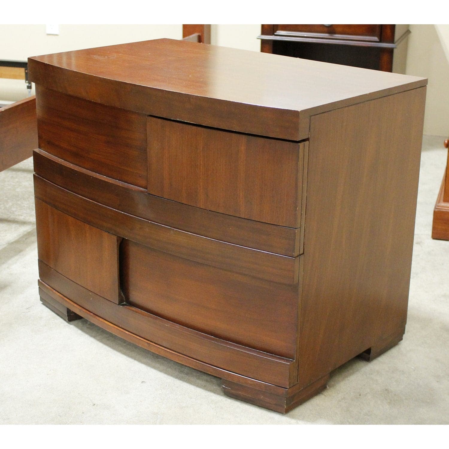 Mahogany Finish Nightstand w/Asymmetrical Drawers - Mahogany Finish - Thumbnail 4
