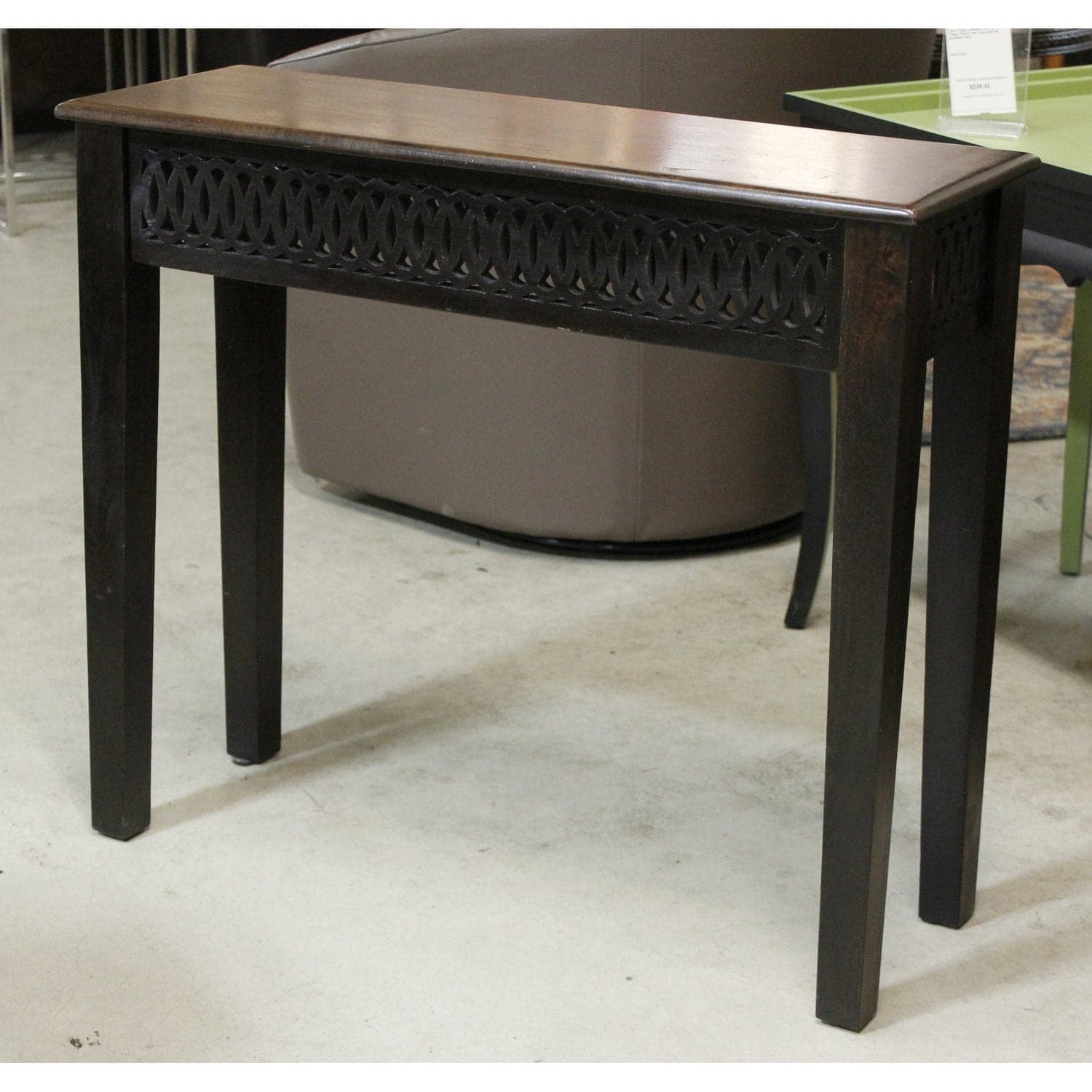 Tropical Wood Console Table with Fretwork - Dark Finish - Thumbnail 3