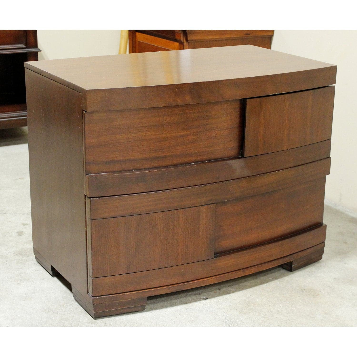 Mahogany Finish Nightstand w/Asymmetrical Drawers - Mahogany Finish - Thumbnail 3