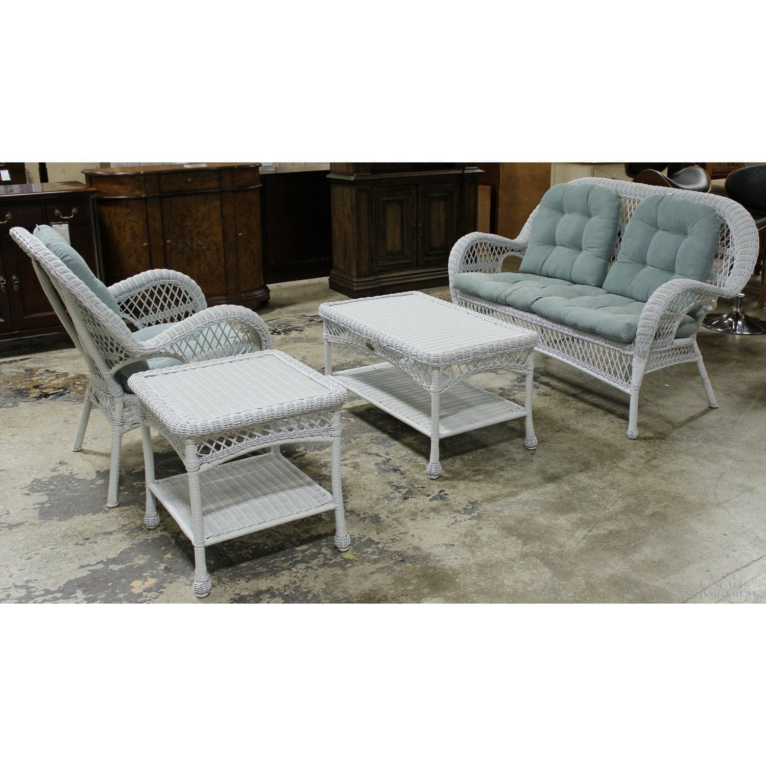 Pier 1 Imports 4-Piece Outdoor Wicker Set w/Cushions - White - Thumbnail 2