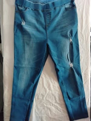 Polyester blend denim-print leggings, casual athletic wear Size 3XL - Image 1