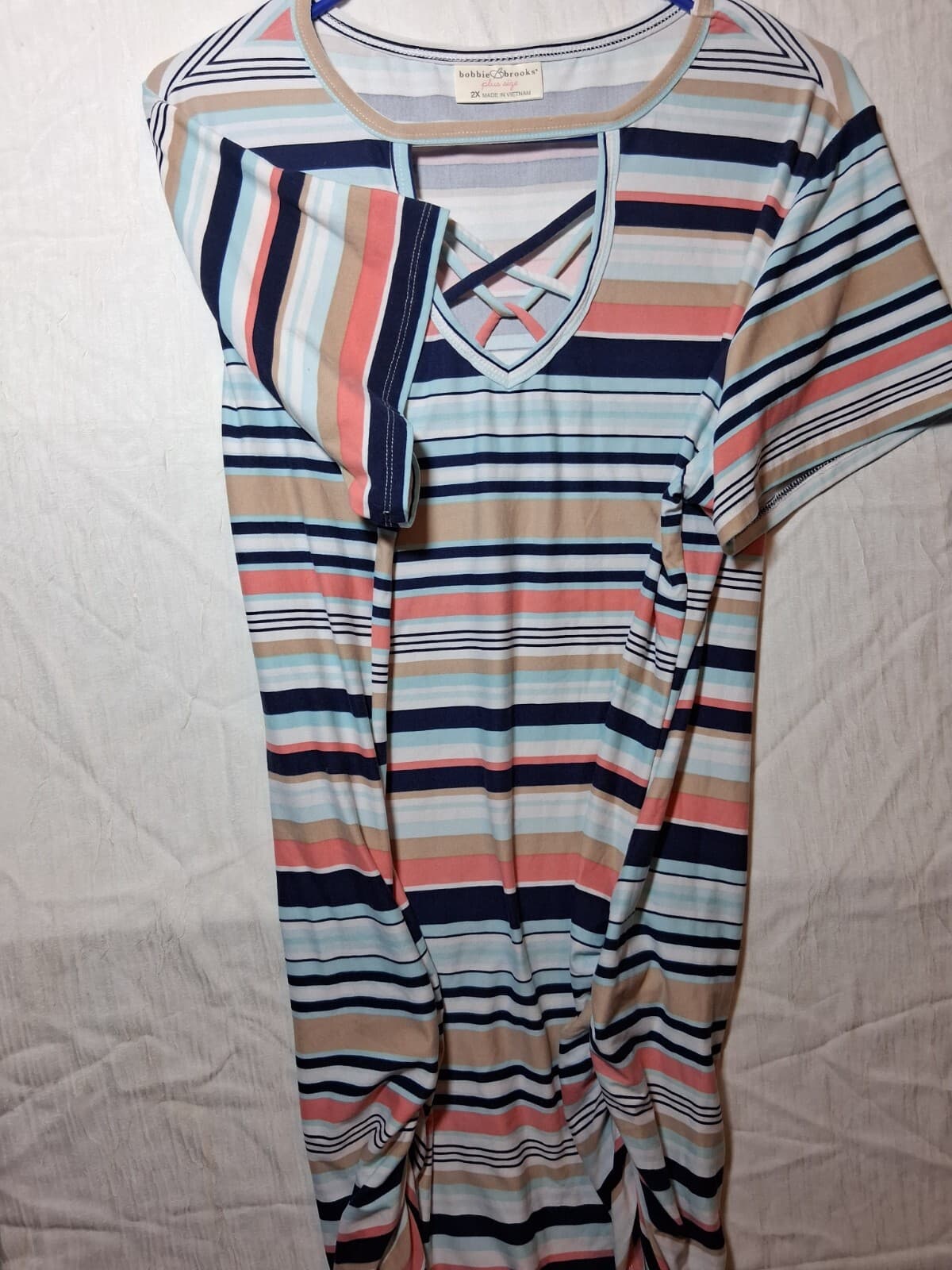 Cotton blend stripe v-neck short sleeve top casual contemporary brand 2x - Thumbnail 8