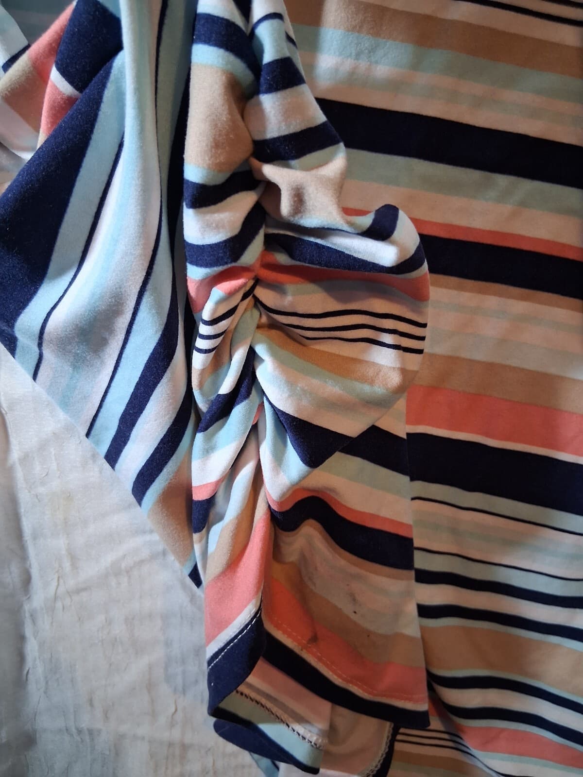 Cotton blend stripe v-neck short sleeve top casual contemporary brand 2x - Thumbnail 2