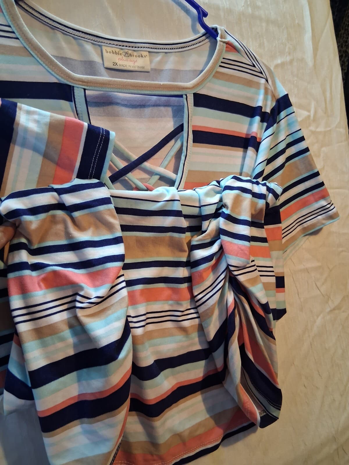 Cotton blend stripe v-neck short sleeve top casual contemporary brand 2x - Thumbnail 11