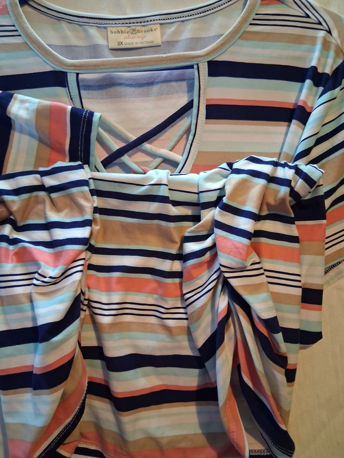 Cotton blend stripe v-neck short sleeve top casual contemporary brand 2x - Thumbnail 9