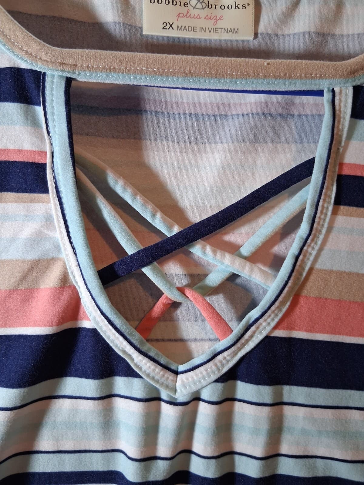 Cotton blend stripe v-neck short sleeve top casual contemporary brand 2x - Thumbnail 3