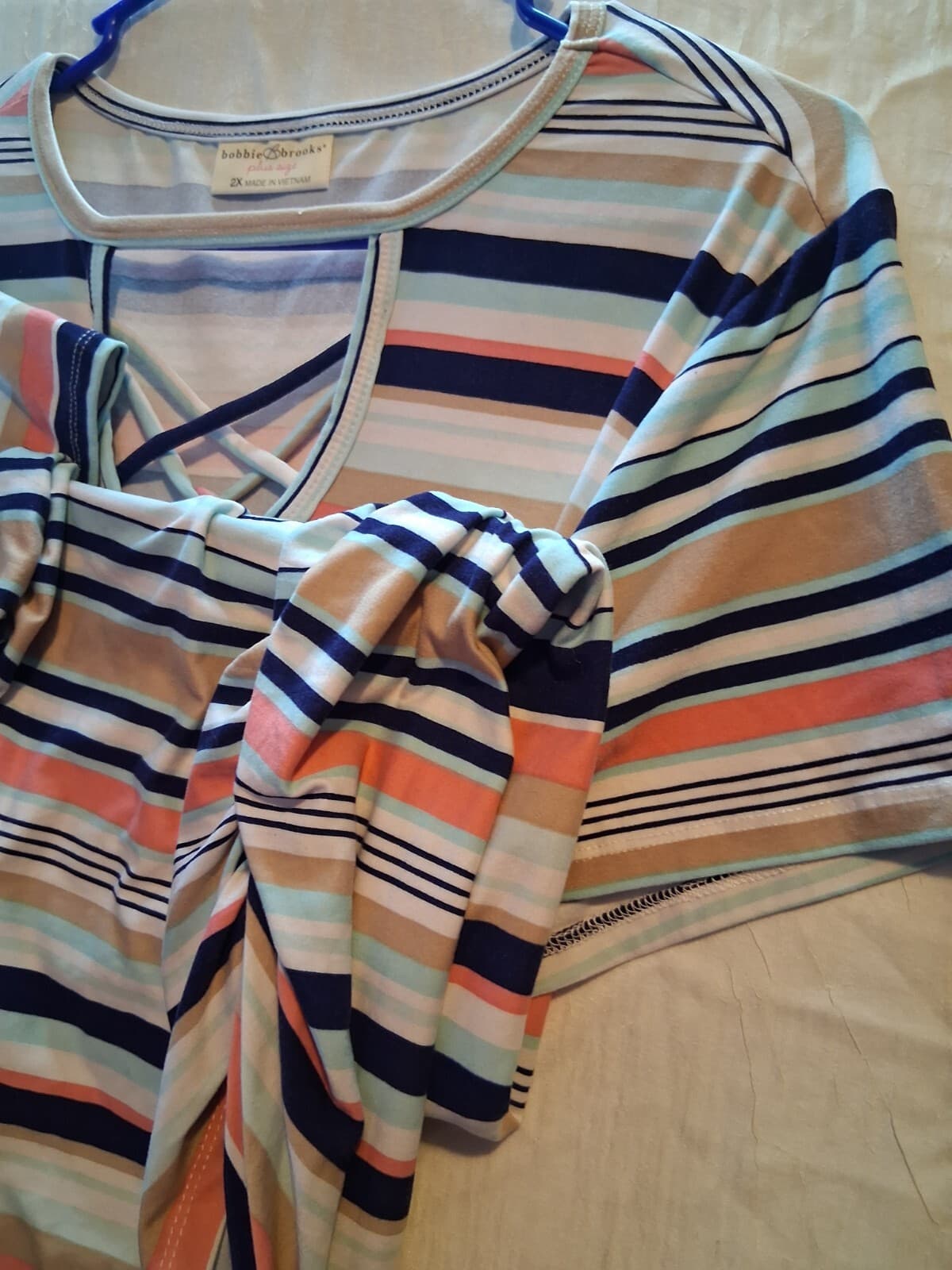 Cotton blend stripe v-neck short sleeve top casual contemporary brand 2x - Thumbnail 10