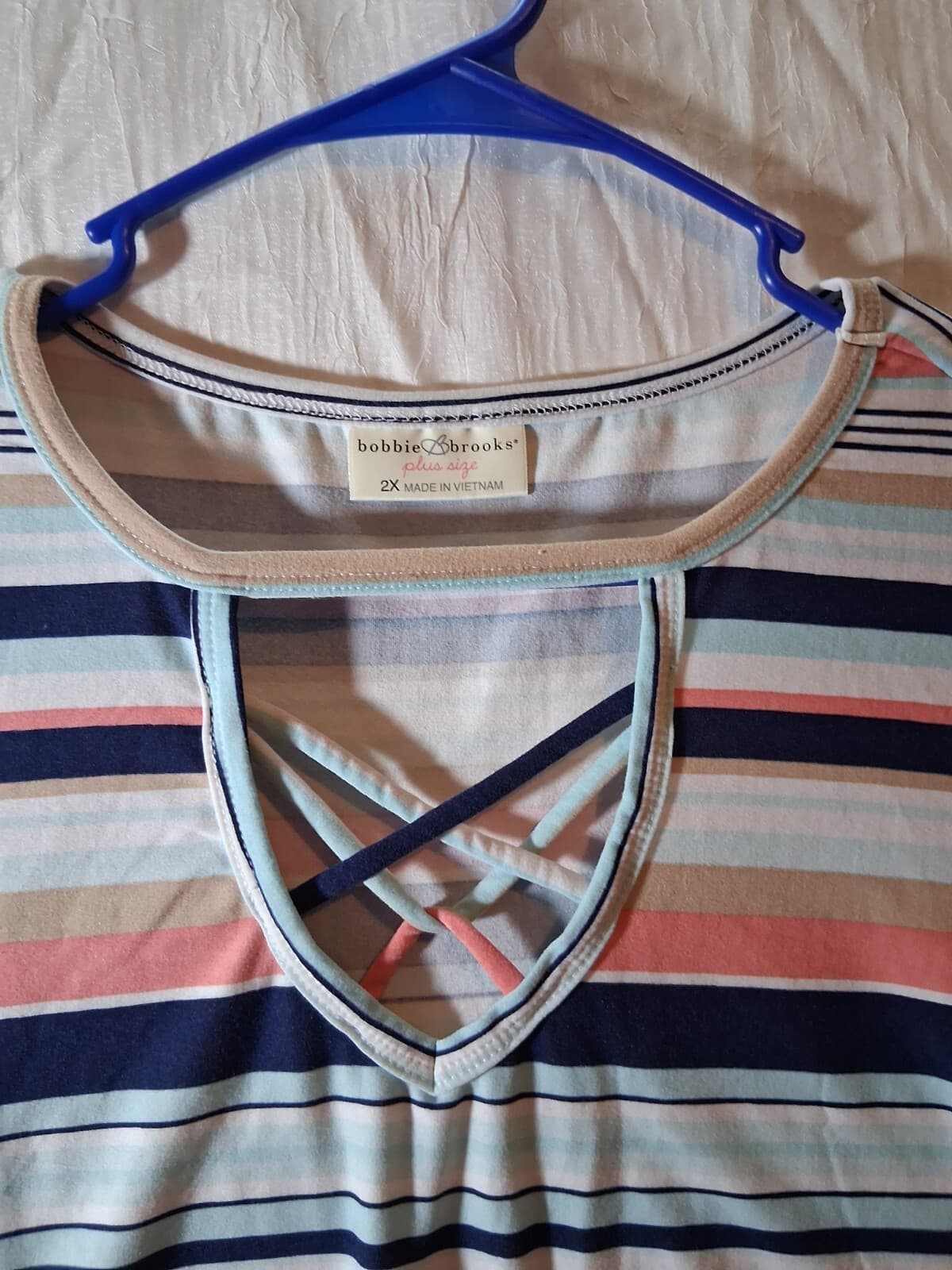 Cotton blend stripe v-neck short sleeve top casual contemporary brand 2x - Thumbnail 6