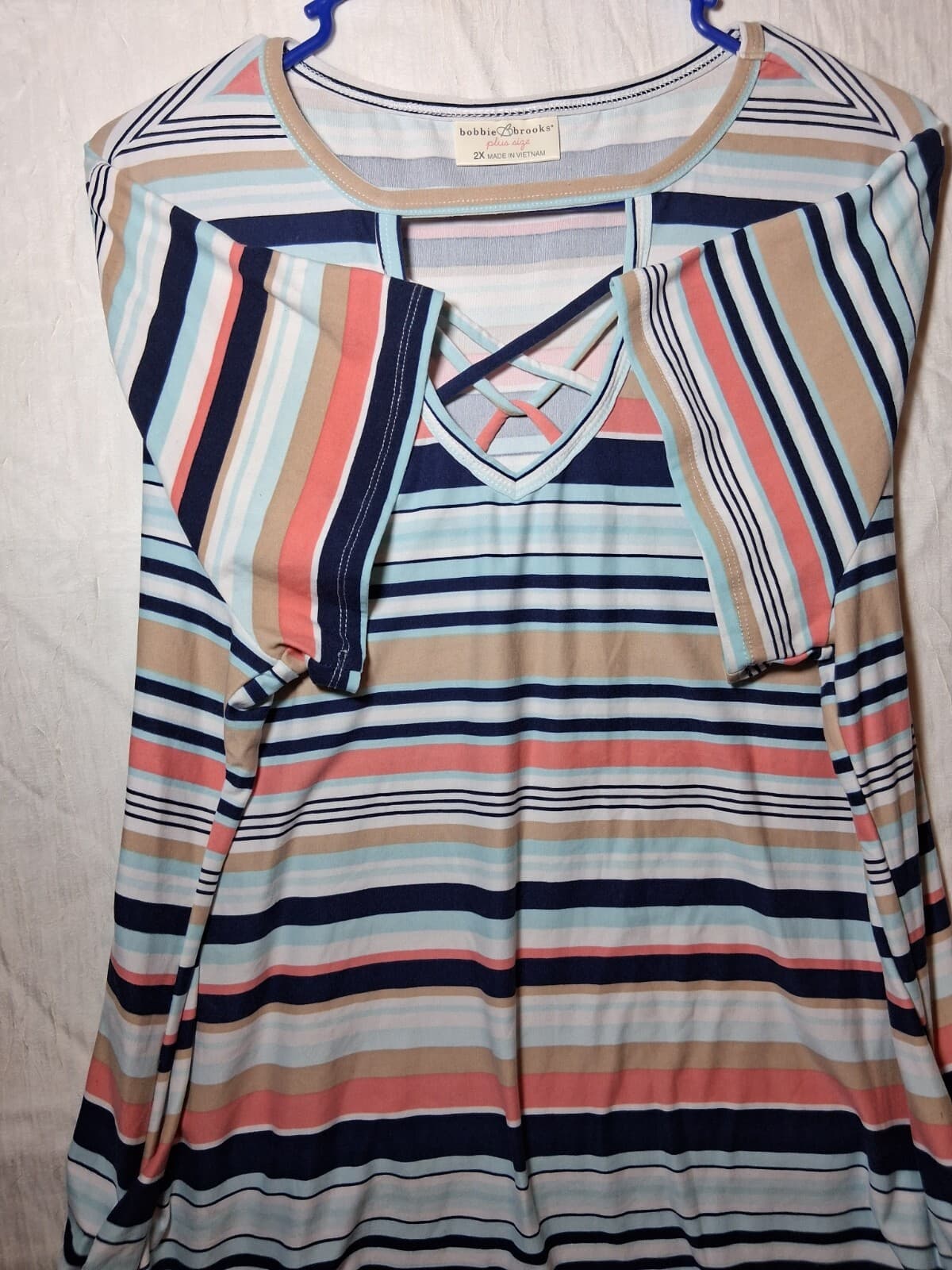 Cotton blend stripe v-neck short sleeve top casual contemporary brand 2x - Thumbnail 7