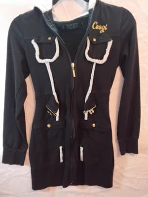 Knit cardigan sweater dress, Coogi, hooded with embellishments - Image 1