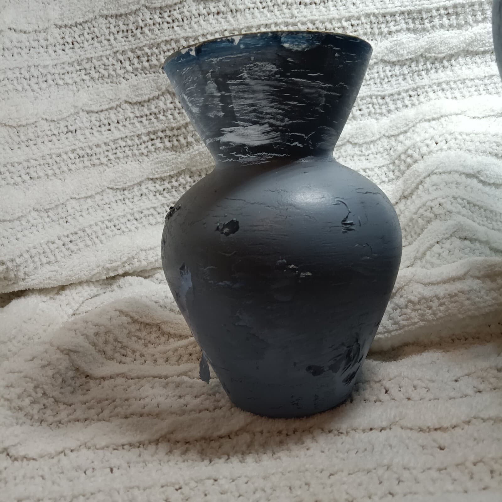 Blue glass vase with hand- painted floral decoration, vintage decorative art - Thumbnail 3