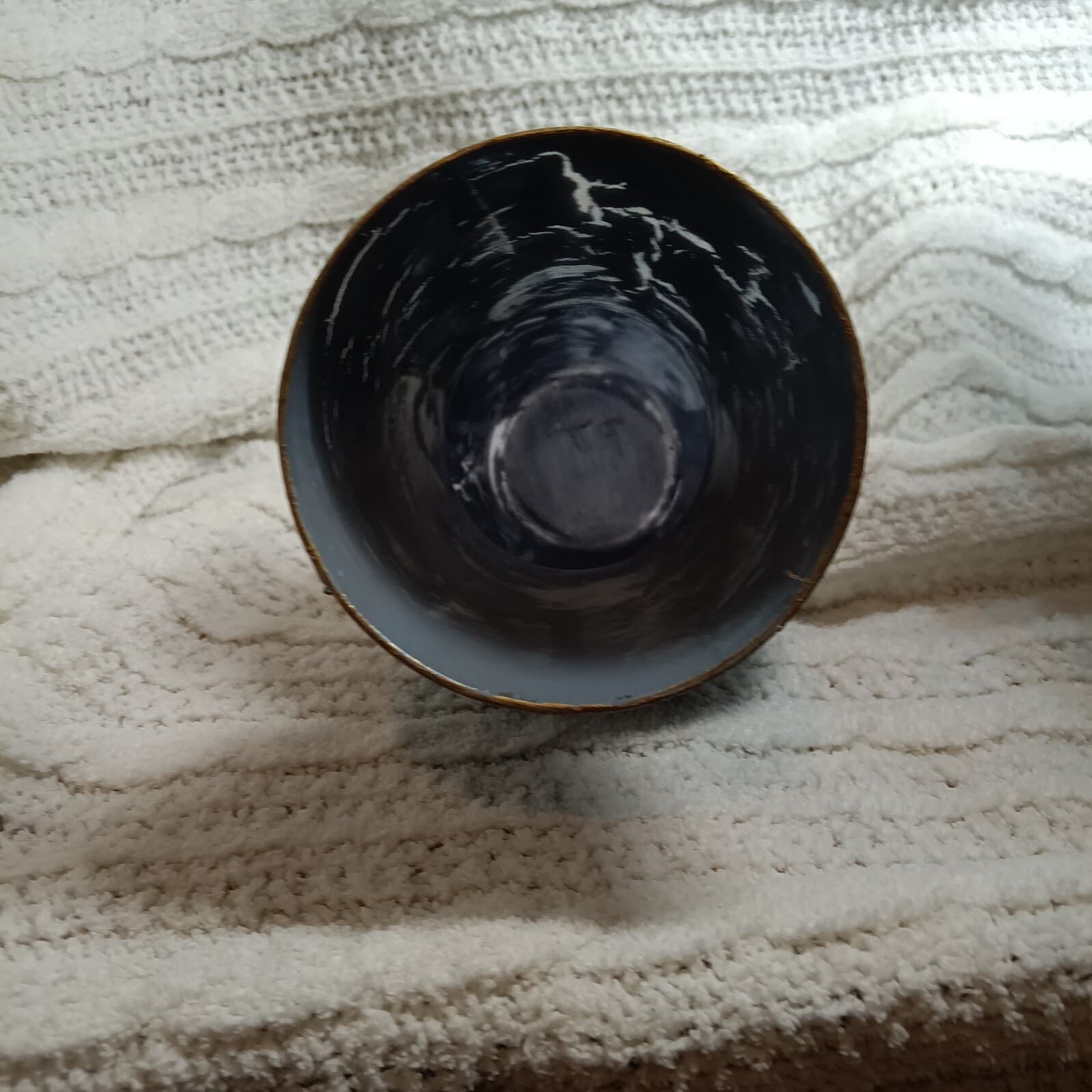 Blue glass vase with hand- painted floral decoration, vintage decorative art - Thumbnail 5