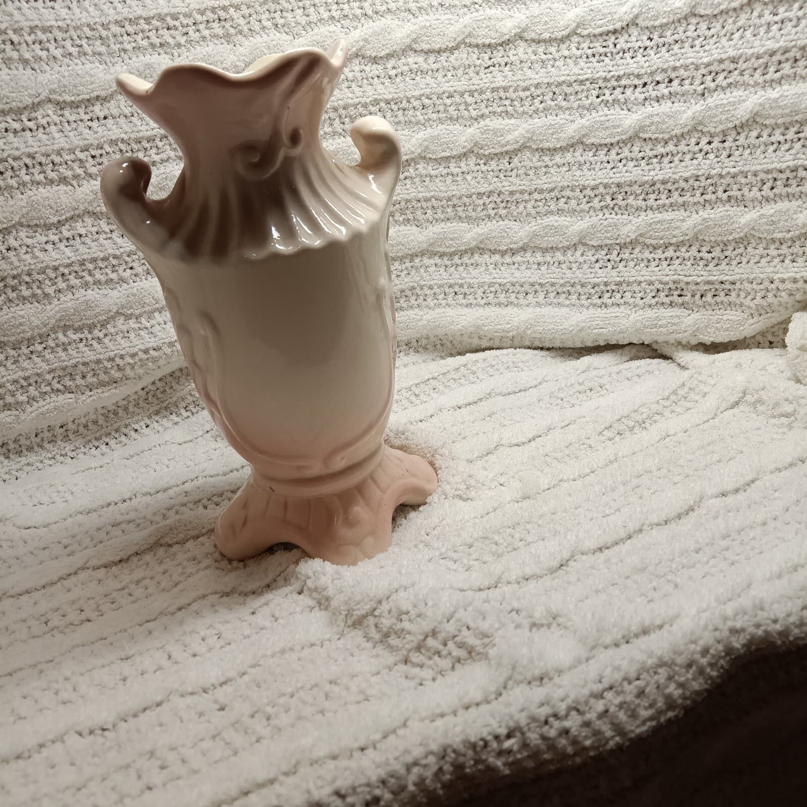 Ceramic decorative vase with applied floral relief decoration scroll handle - Thumbnail 3