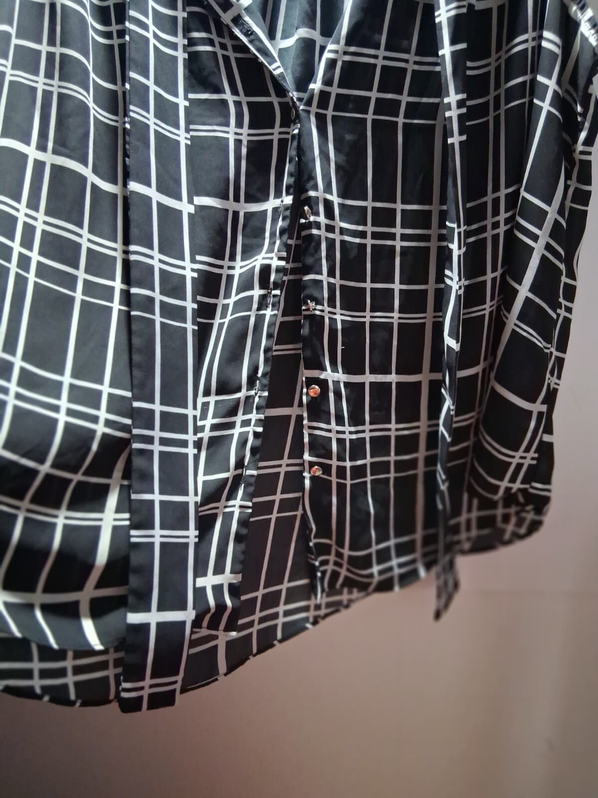 Georgette sleeveless button- up blouse, Torrid black with white windowpane plaid - Thumbnail 10