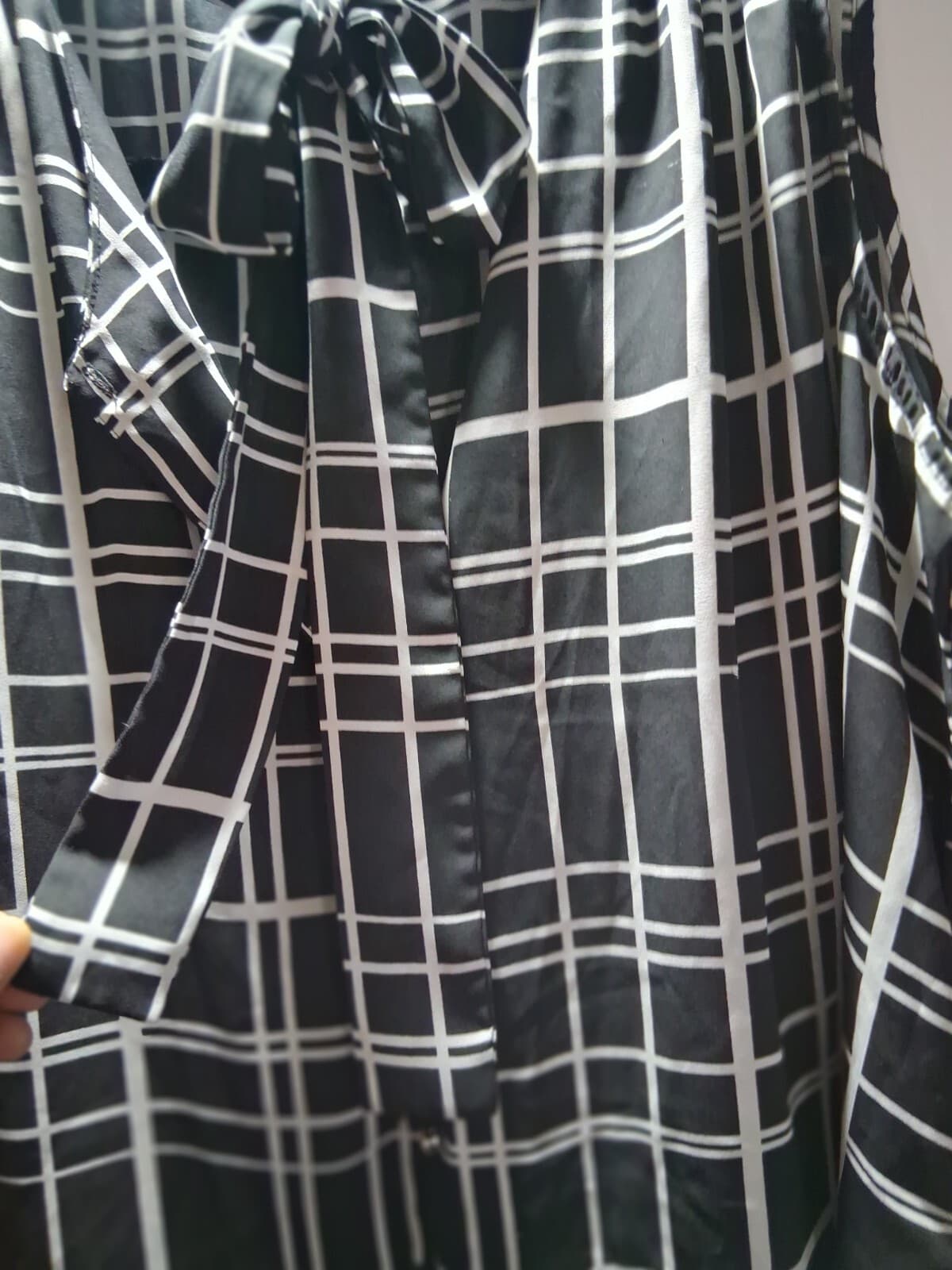 Georgette sleeveless button- up blouse, Torrid black with white windowpane plaid - Thumbnail 12