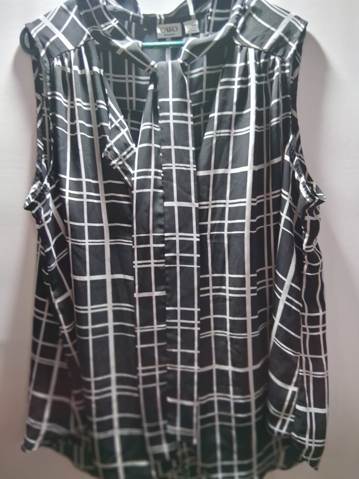 Georgette sleeveless button- up blouse, Torrid black with white windowpane plaid - Thumbnail 8