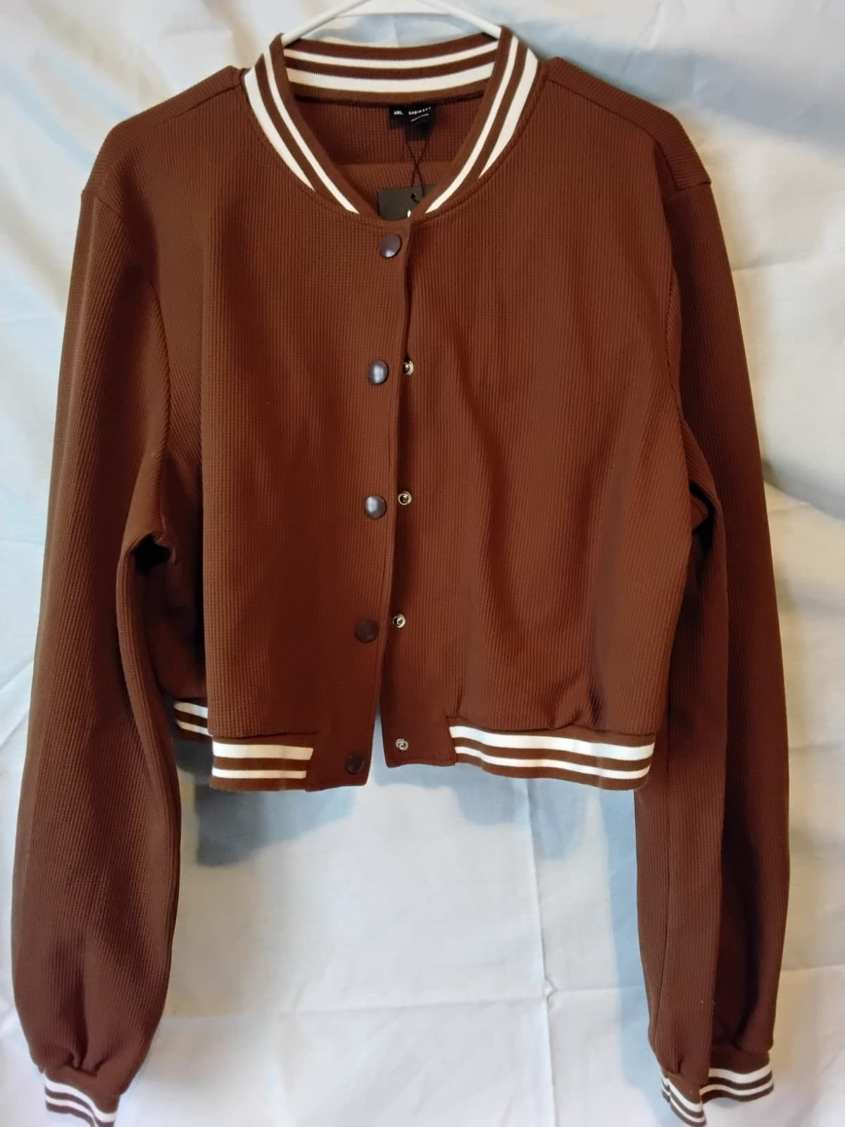 Cropped varsity jacket, brown with 'BOUNCER' lettering and Skirt set - Thumbnail 2
