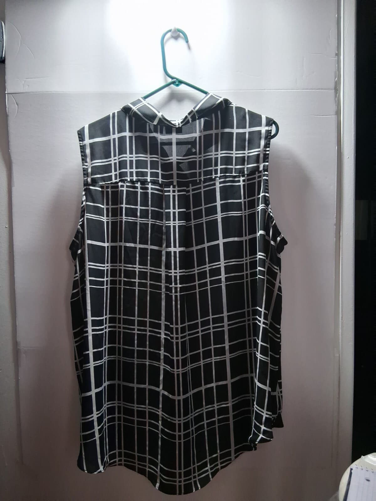 Georgette sleeveless button- up blouse, Torrid black with white windowpane plaid - Thumbnail 15
