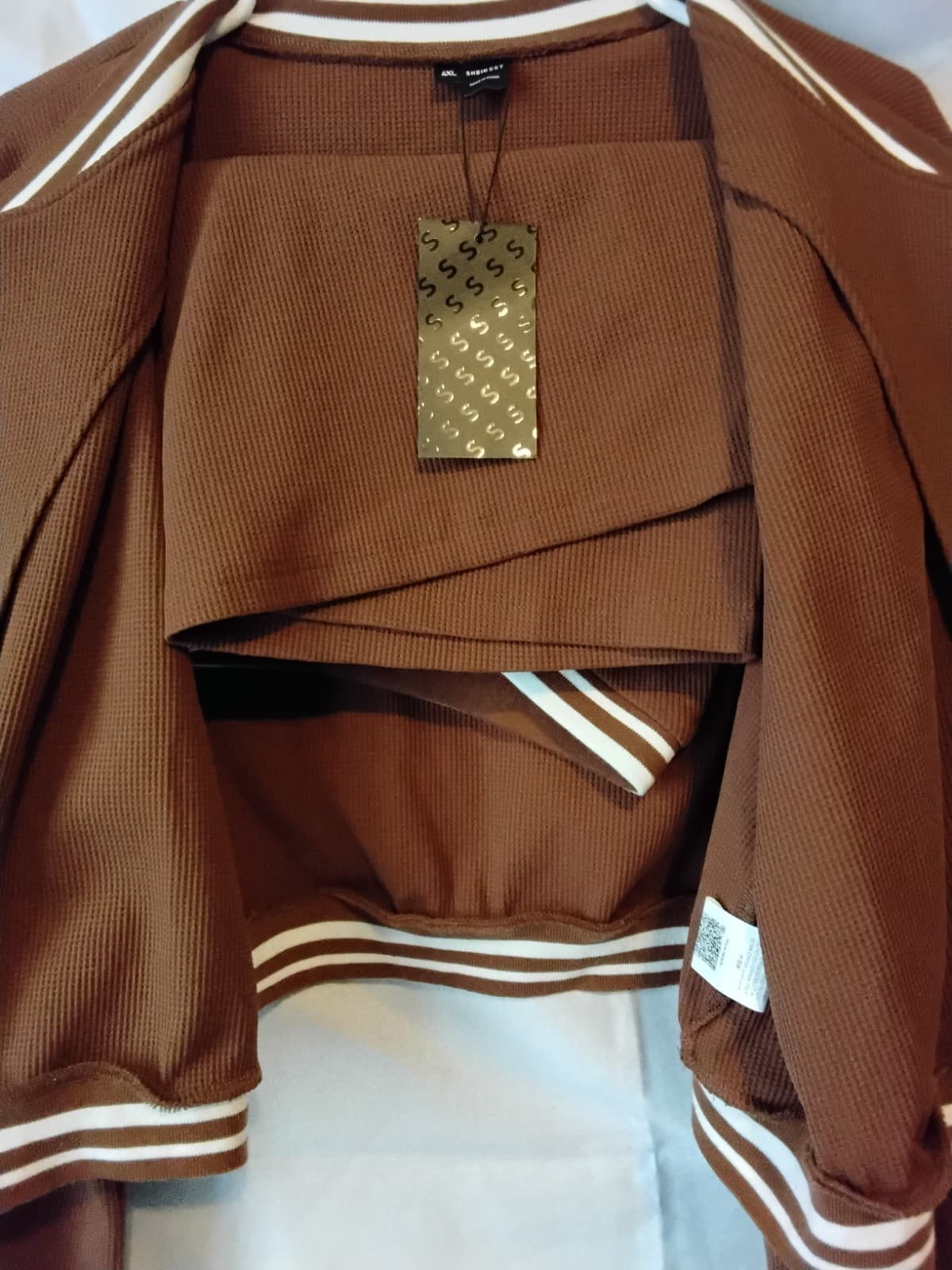 Cropped varsity jacket, brown with 'BOUNCER' lettering and Skirt set - Thumbnail 7