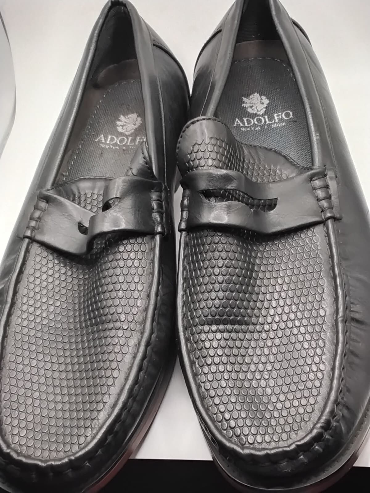 Leather loafers, Adolfo New York, woven textured designwith bit detail - Image 1