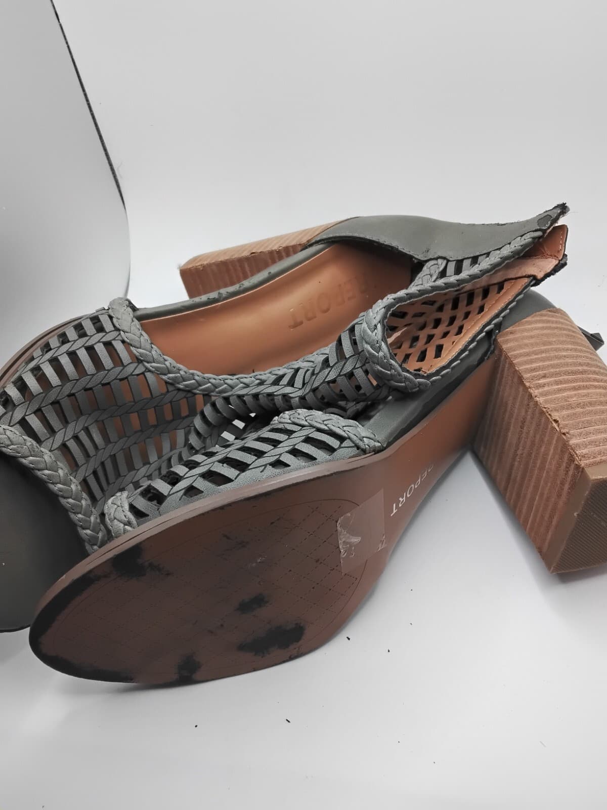 Woven leather sandals, Report Signature, block heel - Thumbnail 10