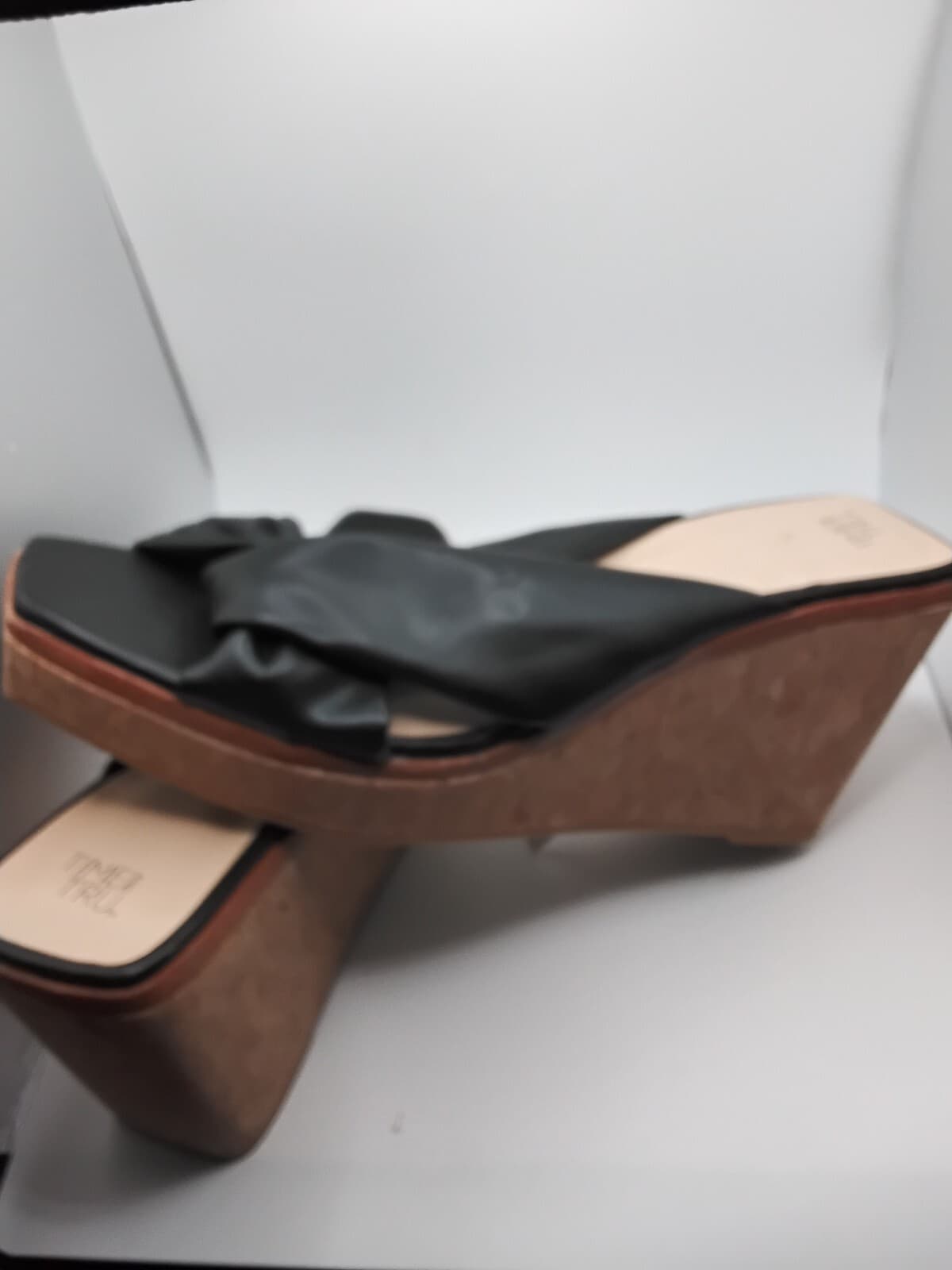 Synthetic leather wedge sandals, Time and Tru knotted slide mules - Thumbnail 3