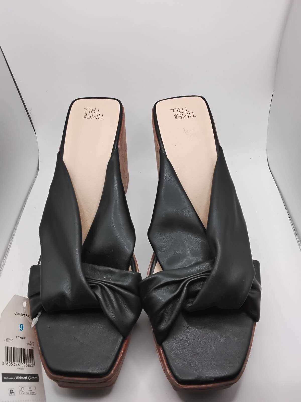 Synthetic leather wedge sandals, Time and Tru knotted slide mules - Image 1