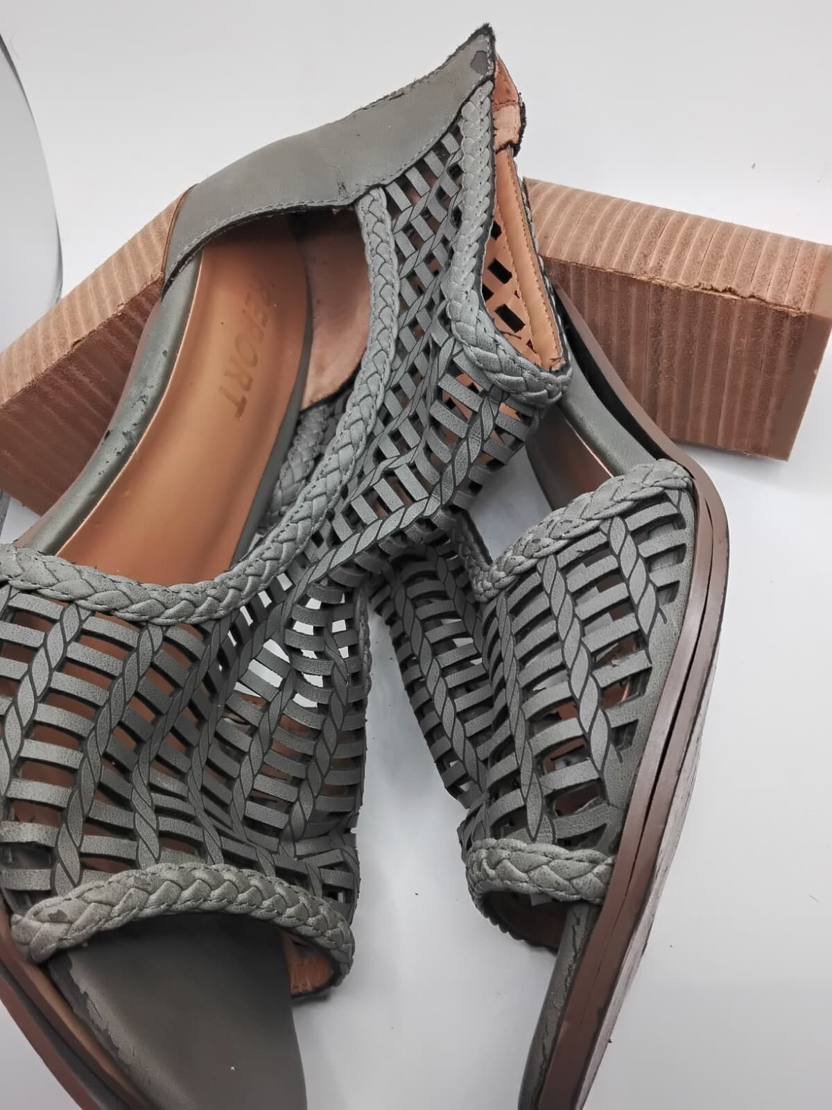 Woven leather sandals, Report Signature, block heel - Thumbnail 9