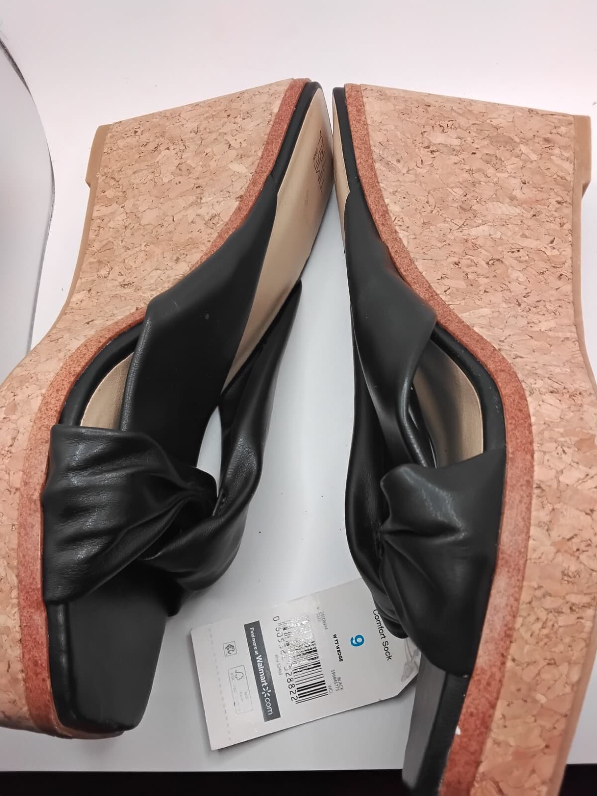 Synthetic leather wedge sandals, Time and Tru knotted slide mules - Thumbnail 8