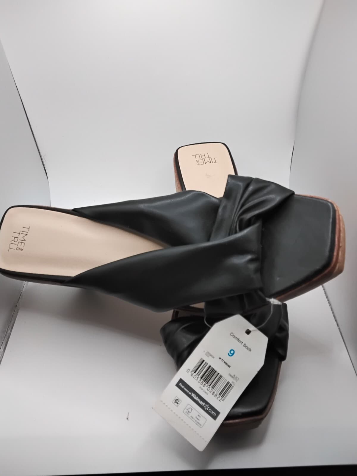 Synthetic leather wedge sandals, Time and Tru knotted slide mules - Thumbnail 2