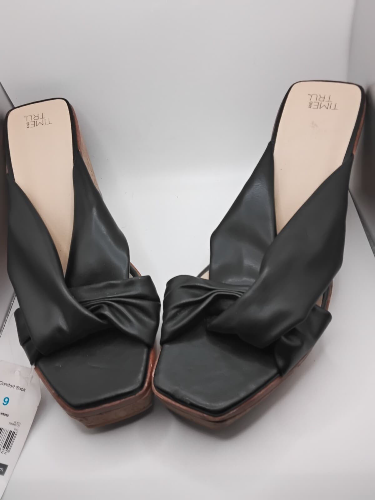 Synthetic leather wedge sandals, Time and Tru knotted slide mules - Thumbnail 10