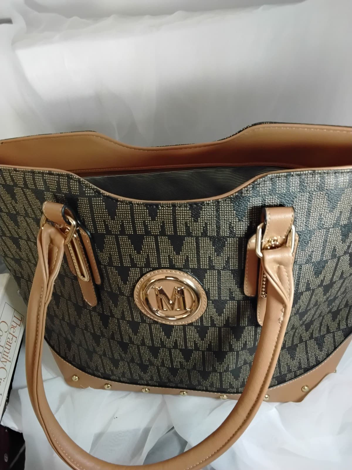 Vegan leather tote bag, MKF Collection by Mia K, M Signature pattern - Thumbnail 2