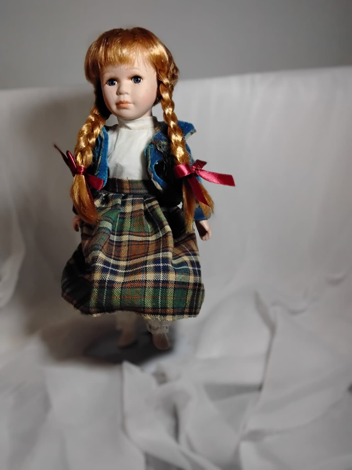 Porcelain Doll With Puppy Face On Her Dress - Thumbnail 2