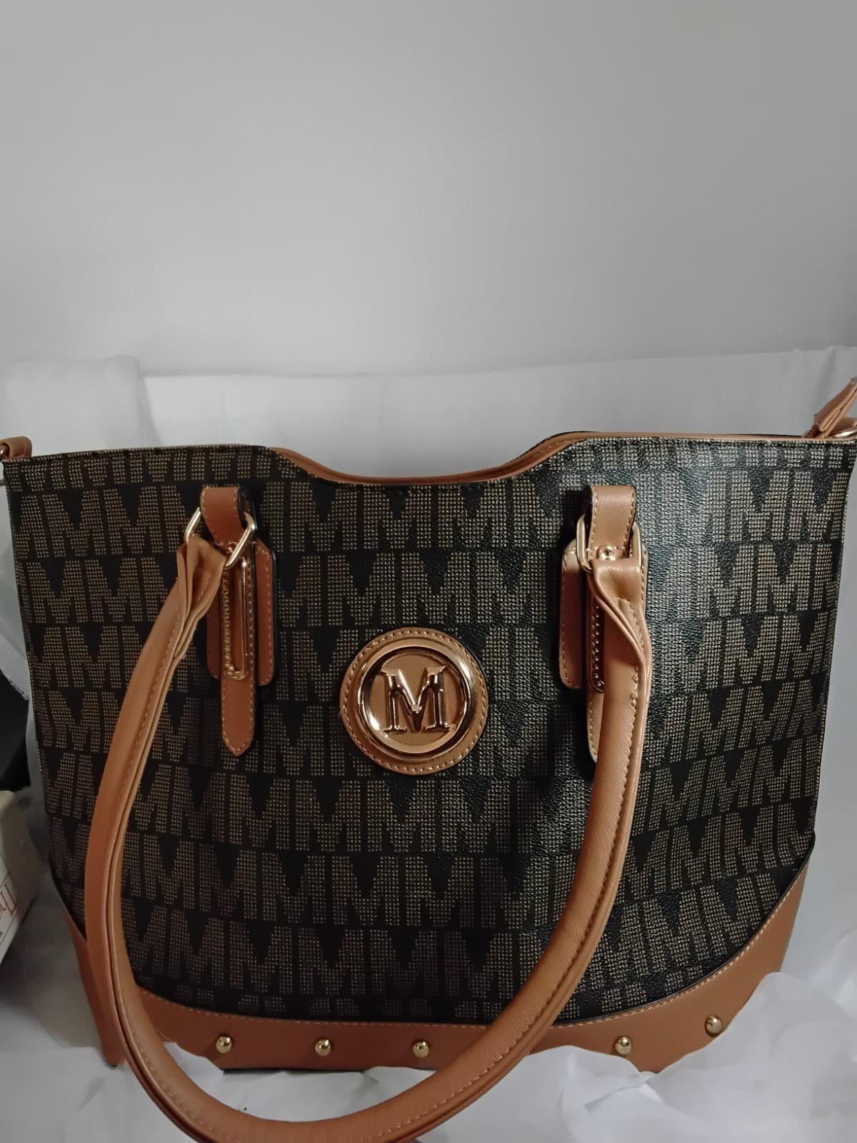 Vegan leather tote bag, MKF Collection by Mia K, M Signature pattern - Image 1