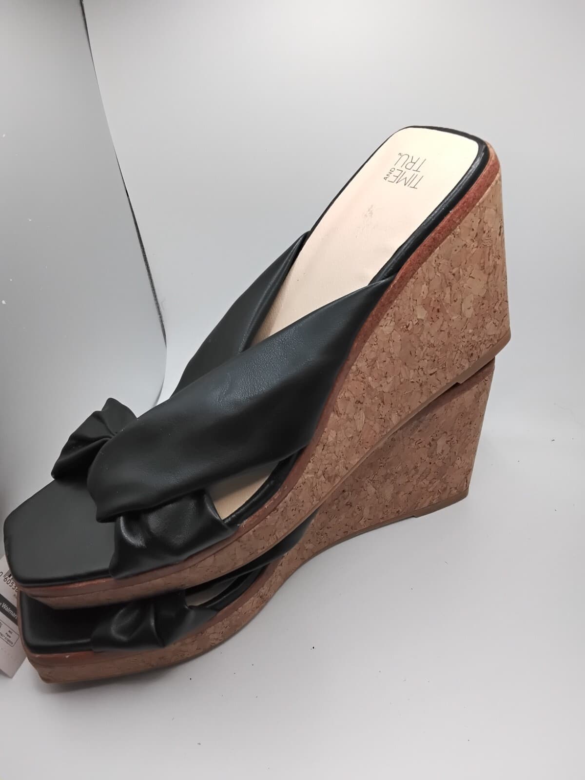 Synthetic leather wedge sandals, Time and Tru knotted slide mules - Thumbnail 9