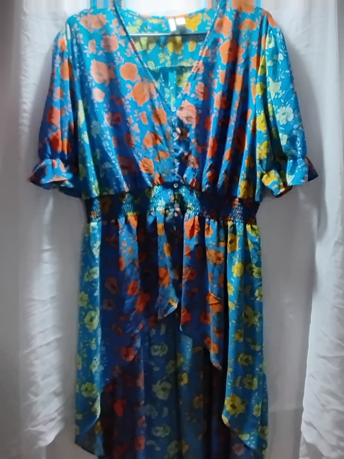 Cato Lightweight Turquoise Floral Empire Waist V neck Tunic | - Image 1
