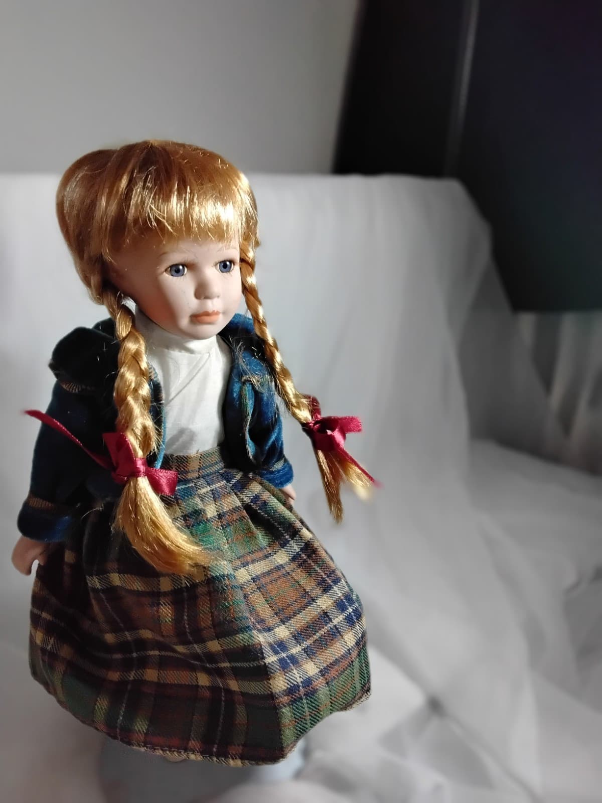 Porcelain Doll With Puppy Face On Her Dress - Thumbnail 4