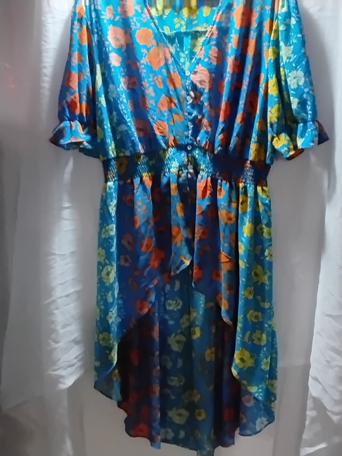 Cato Lightweight Turquoise Floral Empire Waist V neck Tunic | - Thumbnail 2