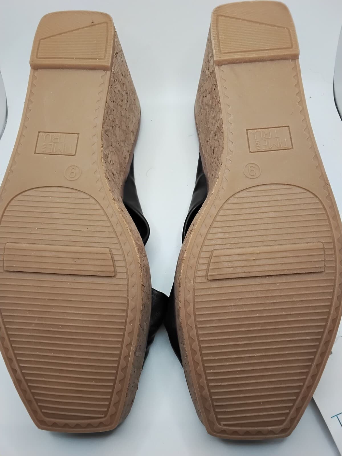 Synthetic leather wedge sandals, Time and Tru knotted slide mules - Thumbnail 7