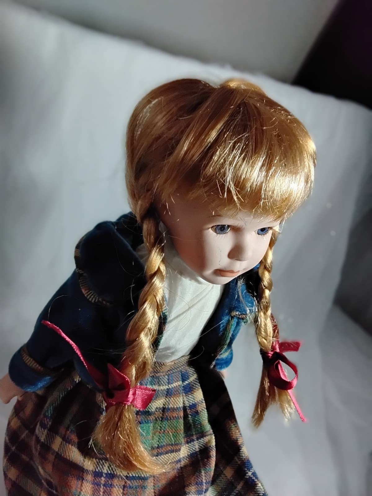 Porcelain Doll With Puppy Face On Her Dress - Thumbnail 9
