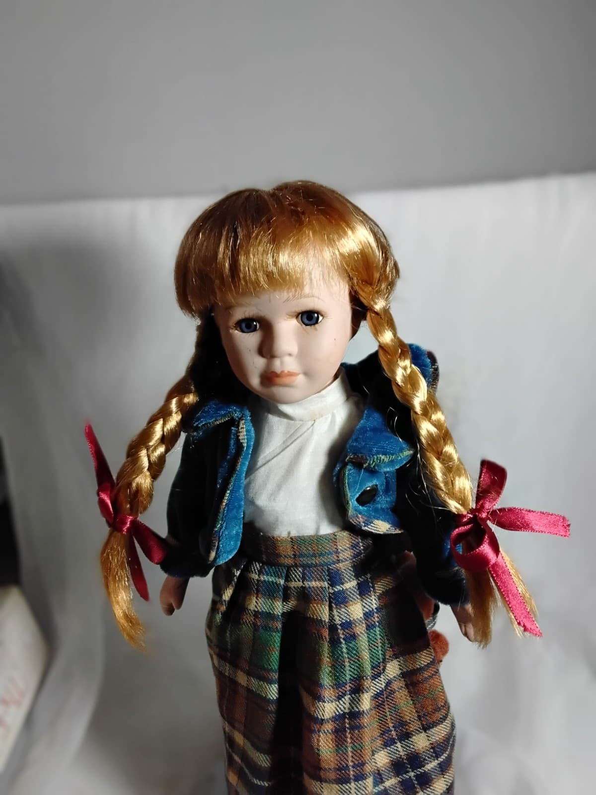 Porcelain Doll With Puppy Face On Her Dress - Thumbnail 15
