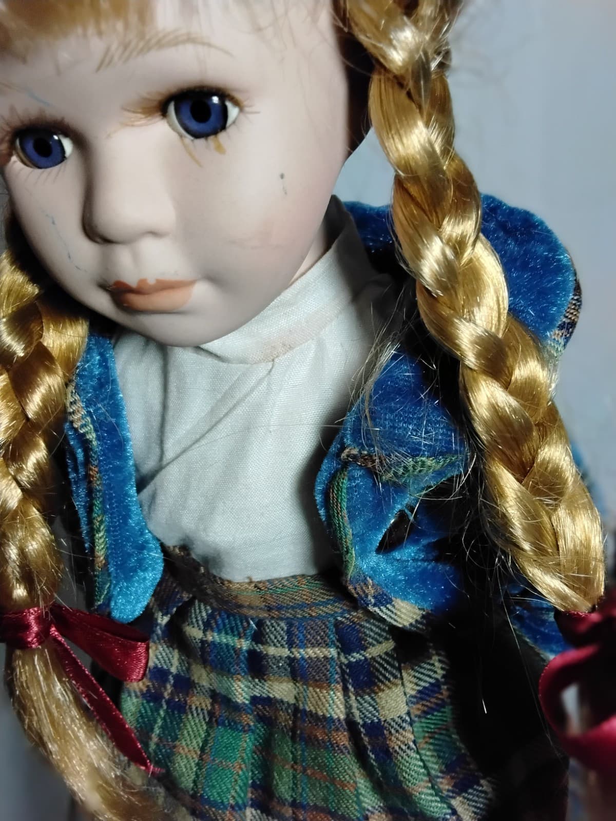 Porcelain Doll With Puppy Face On Her Dress - Thumbnail 10
